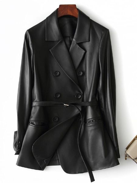 

jackets nerazzurri black faux leather blazer women long sleeve belt leather jacket women 5xl 6xl 7xl new arrivals 2022 womens clothing, Black;brown