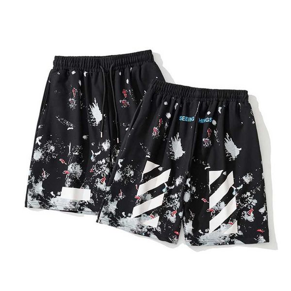 

34% off summer new men's and women's loose fitting ow fashion camouflage floral print casual sports shorts for men, White;black