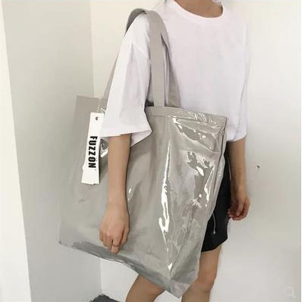 

new vintage kraft paper shopping bag pvc clear double transparent bag waterproof causal tote shoulder bag messenger handbag j603259m