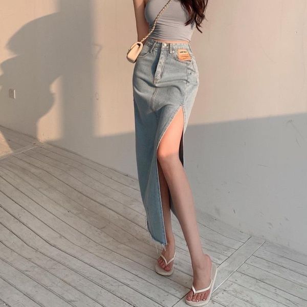 

dresses maxi jeans skirt women denim long skirts summer 2022 vintage maxi skirt side split denim skirt women long korean, White;black