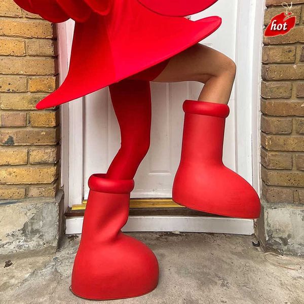 

designer boots mschf big red head platform rain booties fashion thick bottom non-slip men women shoes astro boy rainboots size35-44 qbb3, Black