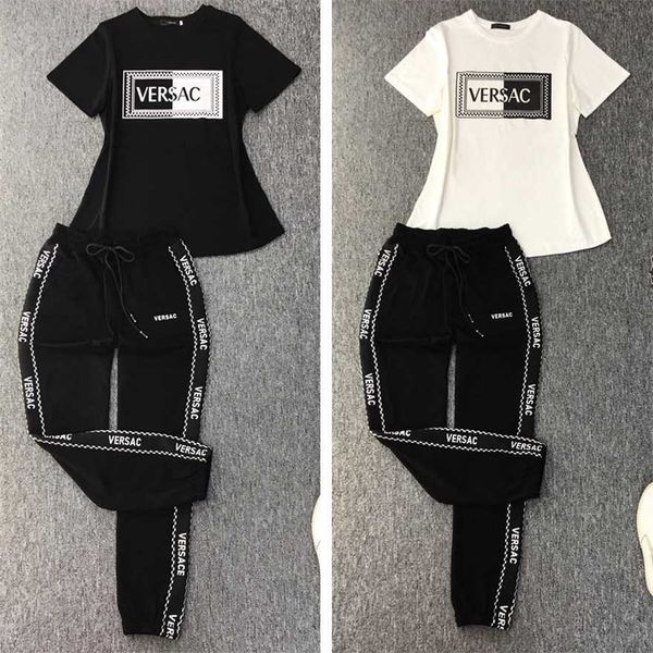 

34% off summer style pure cotton casual sports set for high-end women's short sleeved t-shirt two-piece european trend, White