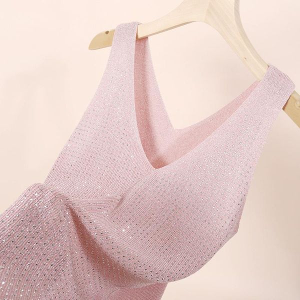 

tanks 2022 summer drilling vneck tank women knitted sleeveless black white pink
