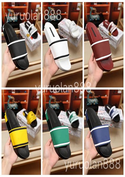 

2022 with box men women fashion designer slippers luxury shoes summer flat slipper trendy leather rubber sandal mens beach slide 32485254, Black