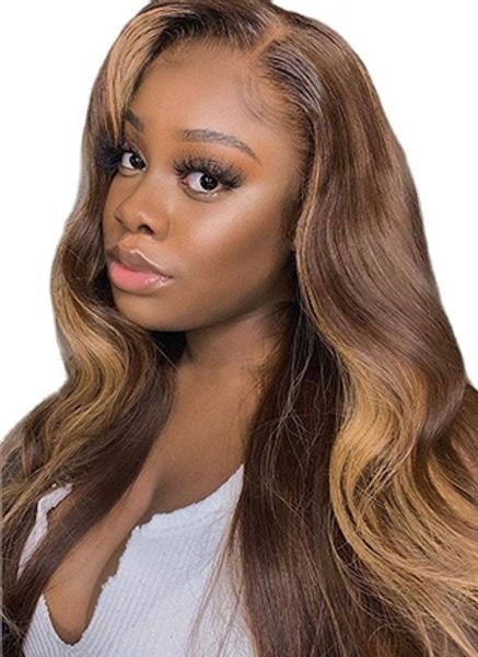 

body wave lace frontal wig preplucked ombre honey blonde highlight wigs for women human hair brazilian body wave, Black;brown