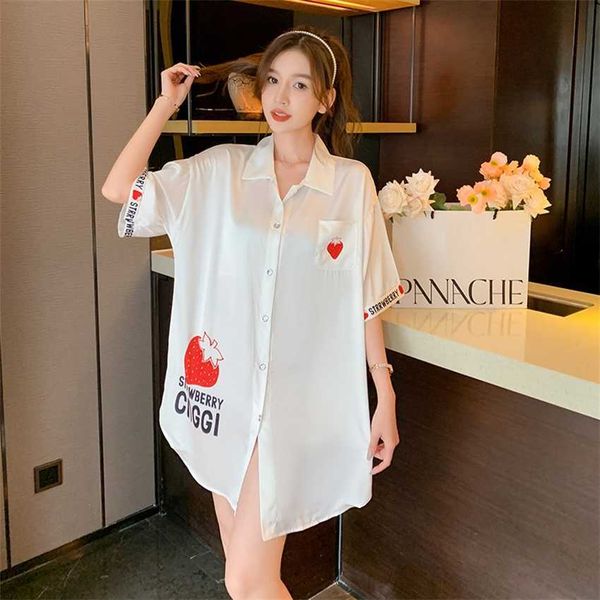 

ice snow silk pajamas women's spring and autumn simple love pajama skirt casual letter printing summer thin large homewear, White