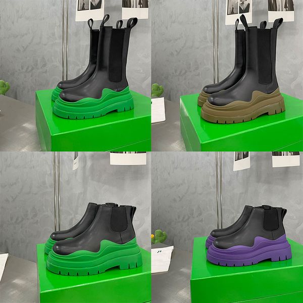 

2023 men designer boots tire leather women half ankle boots mens fashion wave black clear colored rubber outsole elastic webbing outdoor boo