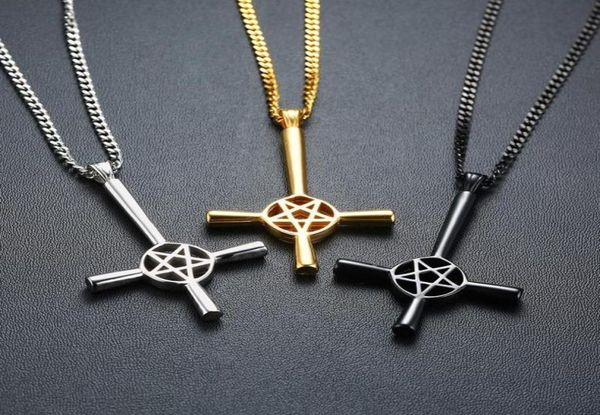 

pendant necklaces zorcvens 2021 inverted cross pentagram star necklace for men stainless steel lucifer satan male jewelry4871354, Silver
