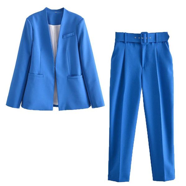 

pants women's pants suit ladies blazers jackets coat workwear outwear solid elegant suit with belt pant woman trousers pink set jacket, White