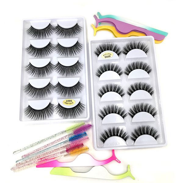 

wholesale 3d faux mink strip lashes with lash tweezer spoolies natural false eyelashes 5 pairs eyelashes book