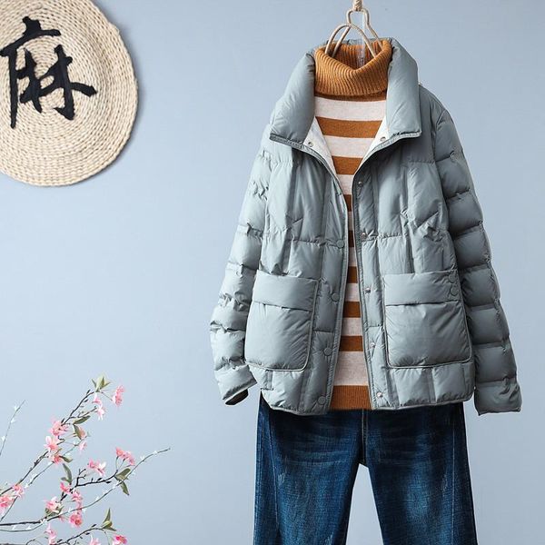

parkas ailegogo stand collar women ultra light white duck down short coat autumn winter female pocket down jackets lady snow outwear, Black