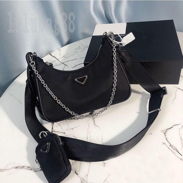 

nylon p hobo handbag re edition men designer bags 3pcs fashion simple crossbody sac black white pink classical plated silver chain shoulder