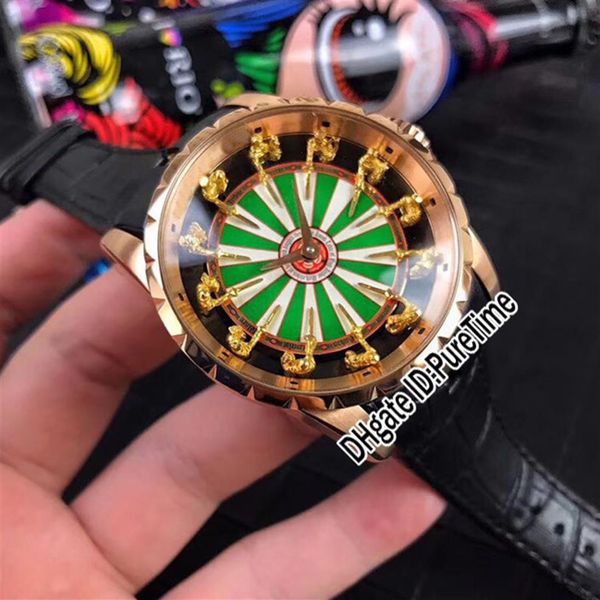 

new excalibur 45 rddbex0398 rose gold 18k yellow gold knights of the round table green enamel dial automatic mens watch black leat232u, Slivery;brown