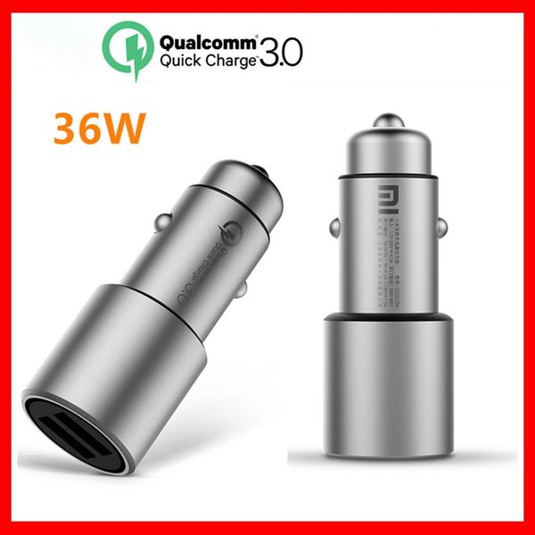

original xiaomi mi car charger qc3.0 x2 dual usb quick charge max 5v/3a 9v/2a 15v/1.5a metal style car-charge car-charger car charging quick