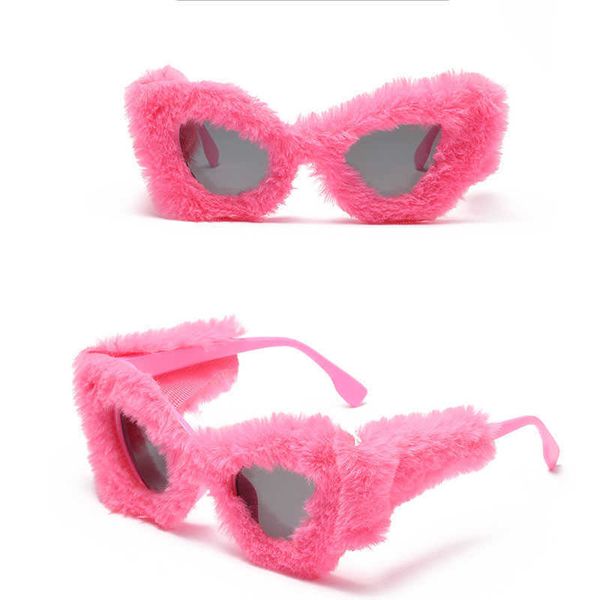

sunglasses oversized soft fur sunglasses for women big square plush fashion brand sun glasses funny party eyewear female pink black j230422, White;black