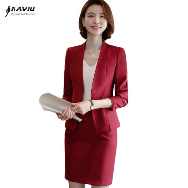 

pants women suits naviu 2022 new high end professional formal long sleeve slim blazer and skirt office ladies work wear, White