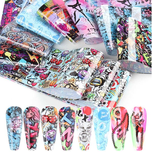 

stickers decals 10pcs transfer foil for nails cute graffiti nail art design adhesive sticker wraps letters decals manicure accessories gl412, Black