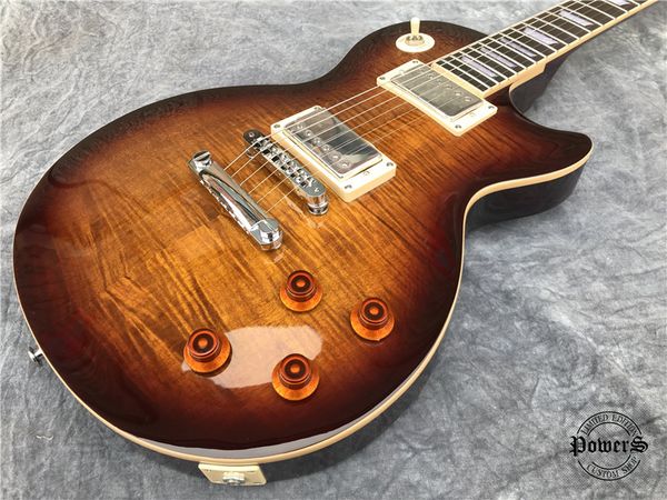 

custom 1959 jimmy page tiger flame maple vintage sunburst electric guitar mahogany body, chrome hardware, tuilp tuners369