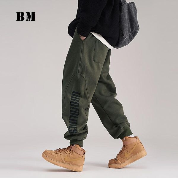 

pants winter fleece letter print sweatpants korean style hip hop casual sports pants men clothing japanese streetwear thick joggers, Black