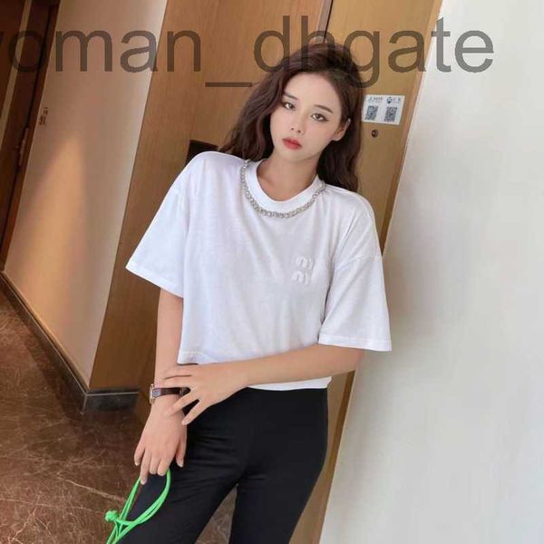 

women's t-shirt designersummer sweatshirt designer t shirt letter embroidery neckline diamond-studded short sleeved t shirt pullover 65, White