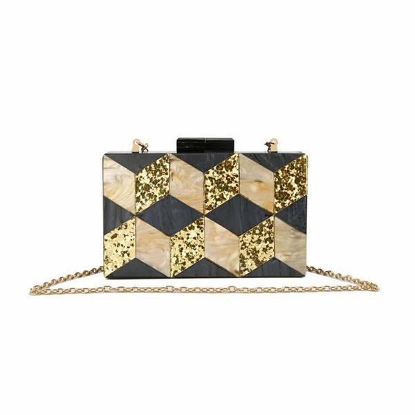 

one-shoulder slanting spliced acrylic small square bag dinner clutch3006