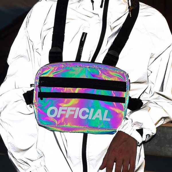 

mens trendy reflective chest bags hip hop tactical streetwear laser waist bag women disco party luminous reflective chest rig bags259r