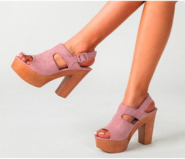 

sandals women high heels peep toe platform thick soled buckle fashion party 2021 design 3643 big sizes females shoes5189189, Black