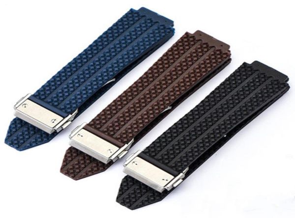

25mm rubber watch band for hublotband big bang silicone watch strap wristbands8324694, Black;brown