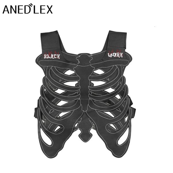 

men' tank hip hop punk fashion creativity designer vest adjustable skeleton  and women' streetwear clothing 230422, White;black