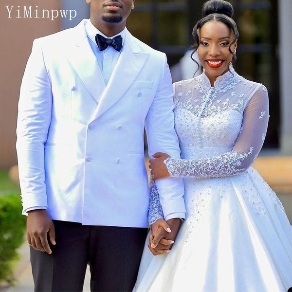 

blazers white wedding suits for men 2022 peak lapel double breasted costume homme african blazer sets tuxedos suit 2 pieces coat+pant, White;black