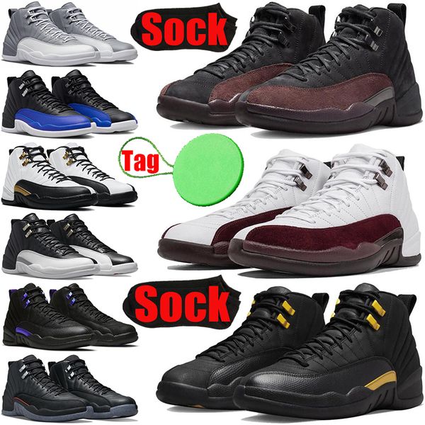 

a ma maniere 12 12s mens basketball shoes black taxi stealth black taxi utility hyper royal dark grey reverse flu game men trainers sneakers, White;red