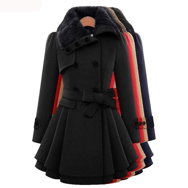 

raincoats fashion new winter coats europe double breasted trench belt sashes coats casual womens long sleeve dress clothes outerwear, Black
