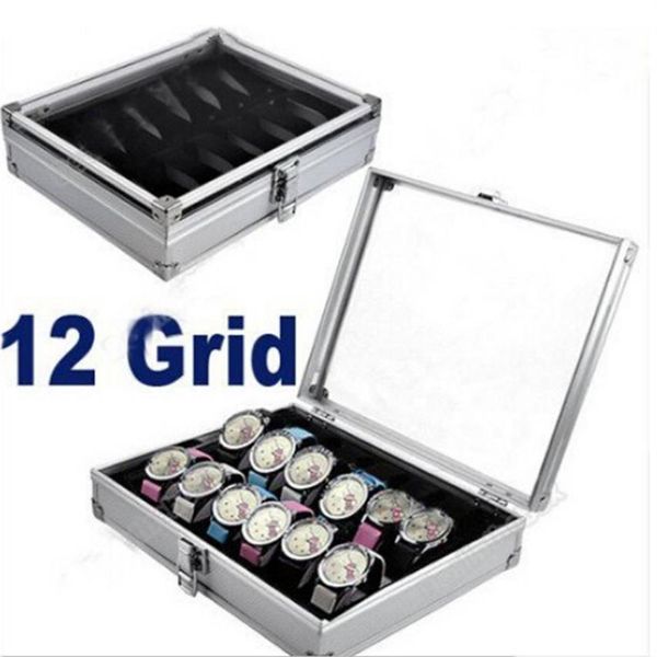 

watch boxes 12 grid slots watch winder aluminum alloy inside container jewelry organizer234o, Black;blue
