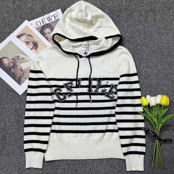 

women's sweaters designer 2023 early spring new product age reducing style contrast stripes loose relaxed slim hooded embroidered knitt, White;black