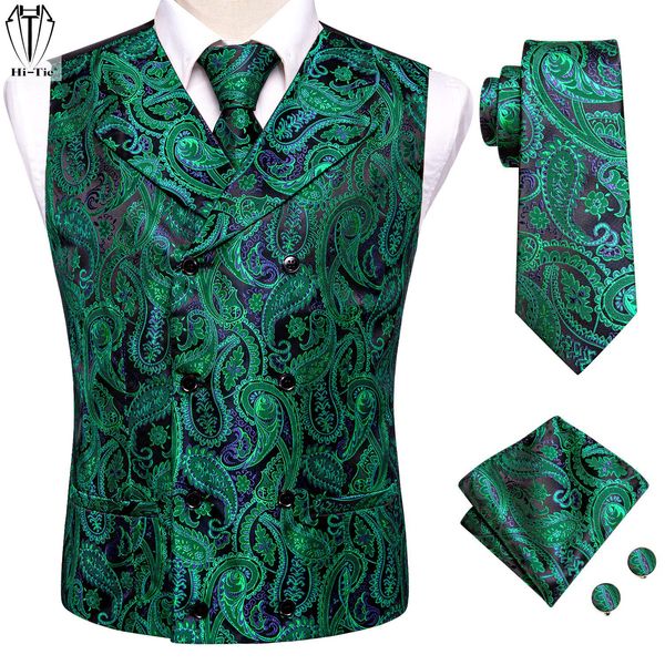 

blazers hitie stylish double breasted silk mens vests sleeveless waistcoat necktie hankerchief cufflinks set for men wedding party gift, White;black