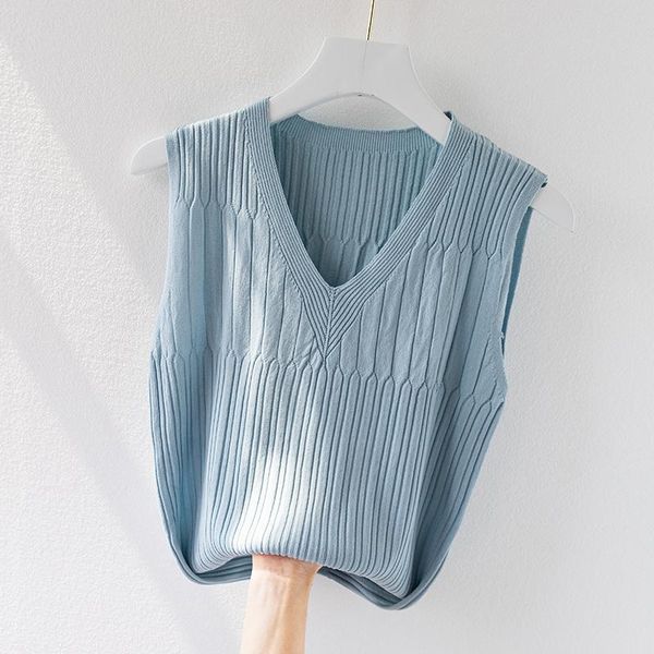 

tanks inner ice silk bottoming vneck solid short knit sweater vest women's summer 2022 new slim sleeveless women's casual camisole, Black;white