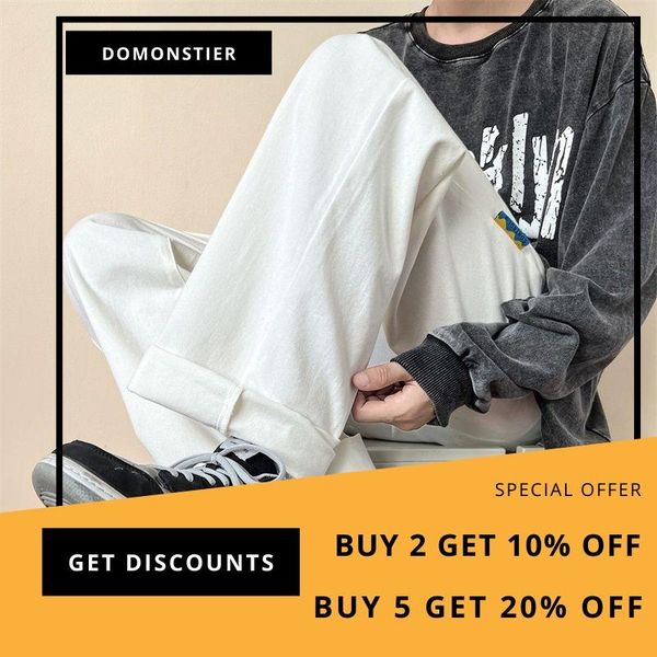 

pants domomstier streetwear green men casual pants 2022 korean high waist male wide leg pants 6 colors man trousers 3xl, Black
