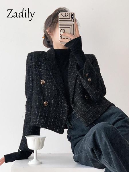 

pants zadily korean style long sleeve plaid blazer women 2022 autumn casual short ladies suit blazers female clothing coat jacket, White