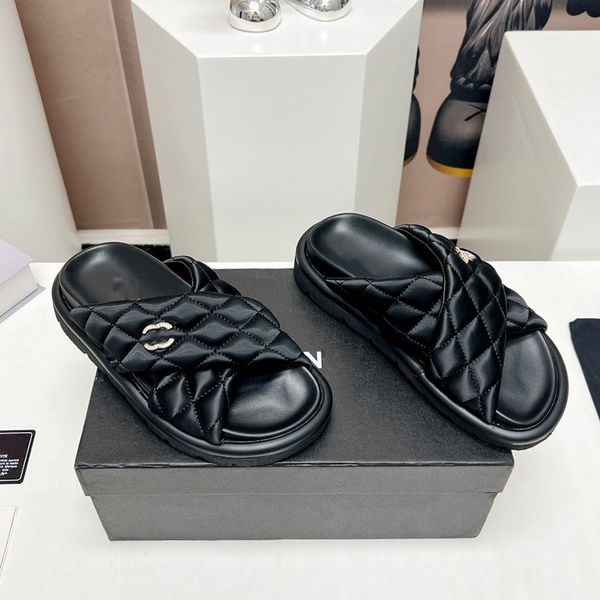 

designer womens slippers platform sandals silk uppers sheepskin inner ribbed beach shoes retro mule wedge platform women's shoes flat s, Black