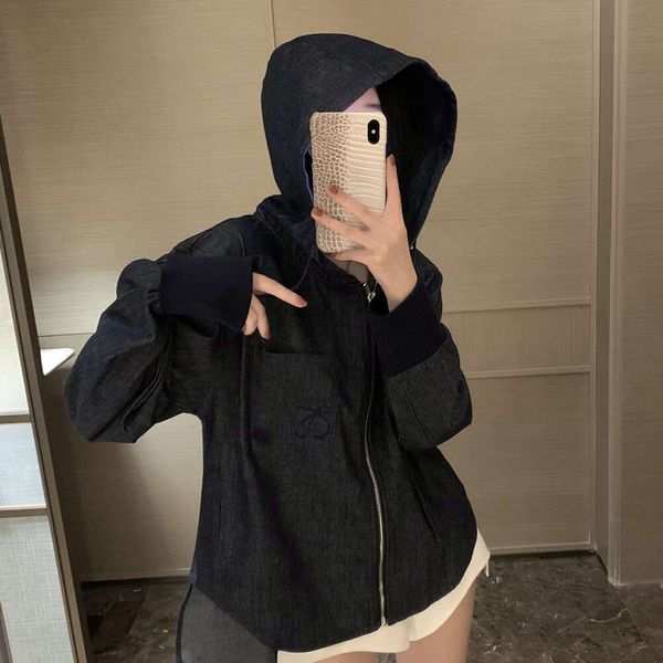 

Woman Trench Coat 2023 Autumn New Embroidered Cowboy Hooded Coat With Zipper Design Solid Color Fashionable And Versatile, Picture color
