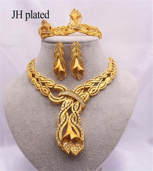 

jewelry sets dubai gold african indian bridal wedding gifts for women necklace bracelet earrings ring jewelery ethiopia set 2012224795926, Slivery;crystal