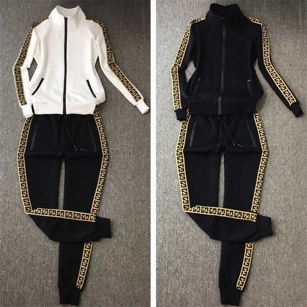 

34% off autumn casual pure cotton sports high-end women's cardigan jacket team suit two-piece set trend, White