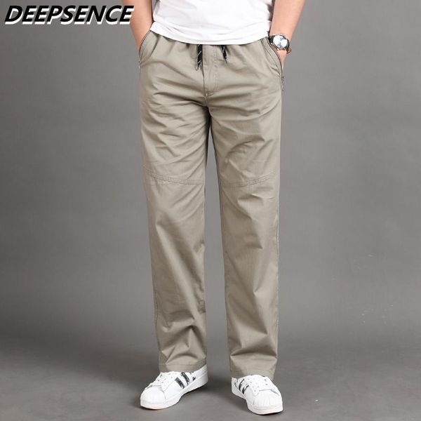

pants men casual cargo pants four seasons 95% cotton men trousers multi pockets loose straight jogging pants middle aged men m6xl, Black