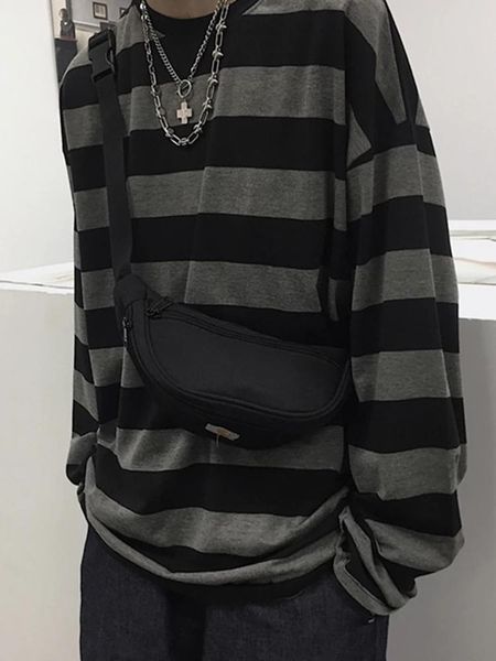 

t-shirt autumn striped tshirt long sleeve oversize tshirt gothic teen couple casual women shirt fashion harajuku loose streetwear, White