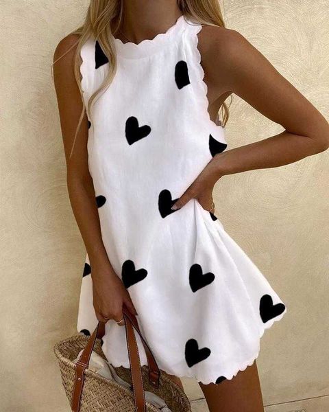 

casual womens fashion dress printed short mini round neck sleeveless, Black;gray