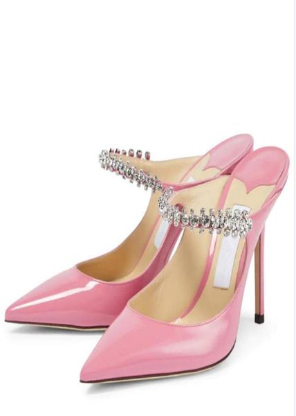 

luxury women pumps sandals london bing 100 patent leather mules italy jc pointed toes slingback crystal ankle strap design evening9995181, Black