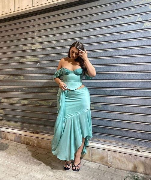 

dress summer women's suspender onepiece collar slanted shoulder ruffle tightfitting irregular blue mesh skirt dress twopiece, White
