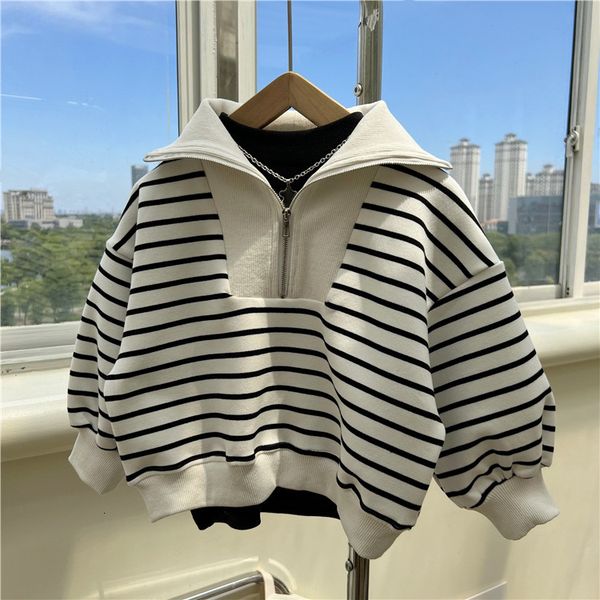 

t-shirts shirts turn-down collar full sleeve regular length striped pullover cotton soft comfortable casual autumn children 230422, Blue