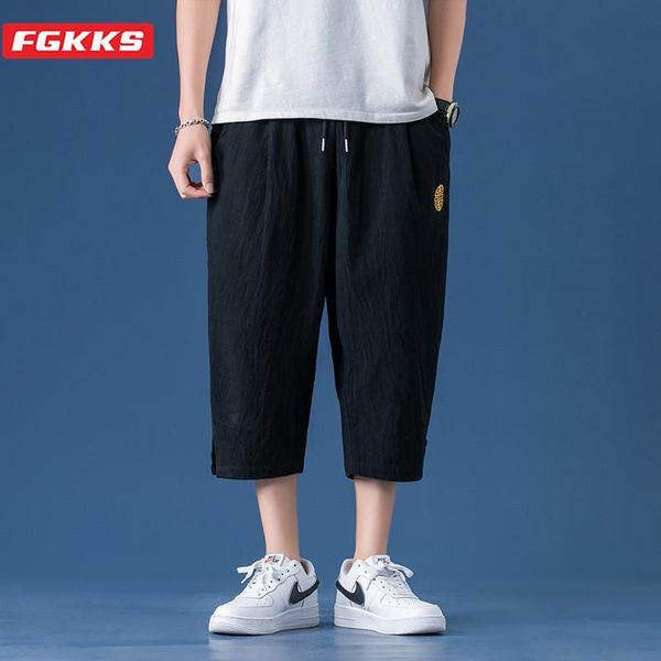 

pants fgkks men harajuku harem pants 2022 mens summer cotton linen joggers pants male fashions vintage chinese style sweatpants, Black