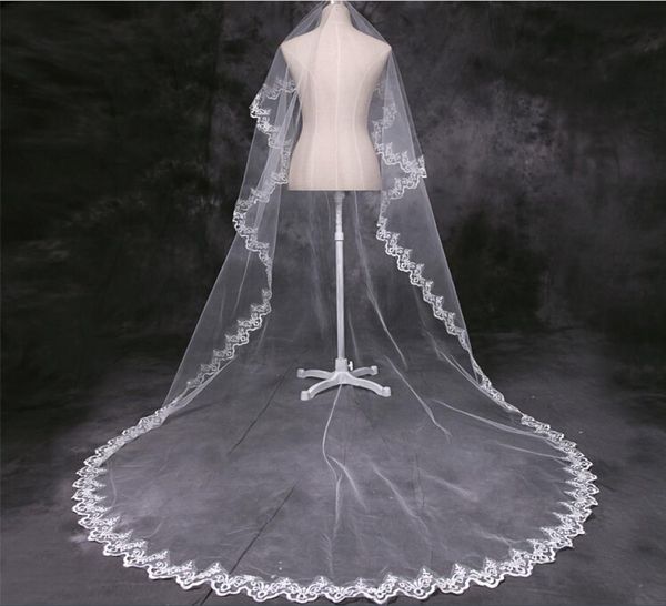 

veu de noiva longo 2020 whitered cathedral wedding veil wedding accessories lace bridal veil lace veil 3 meters5057348, Black